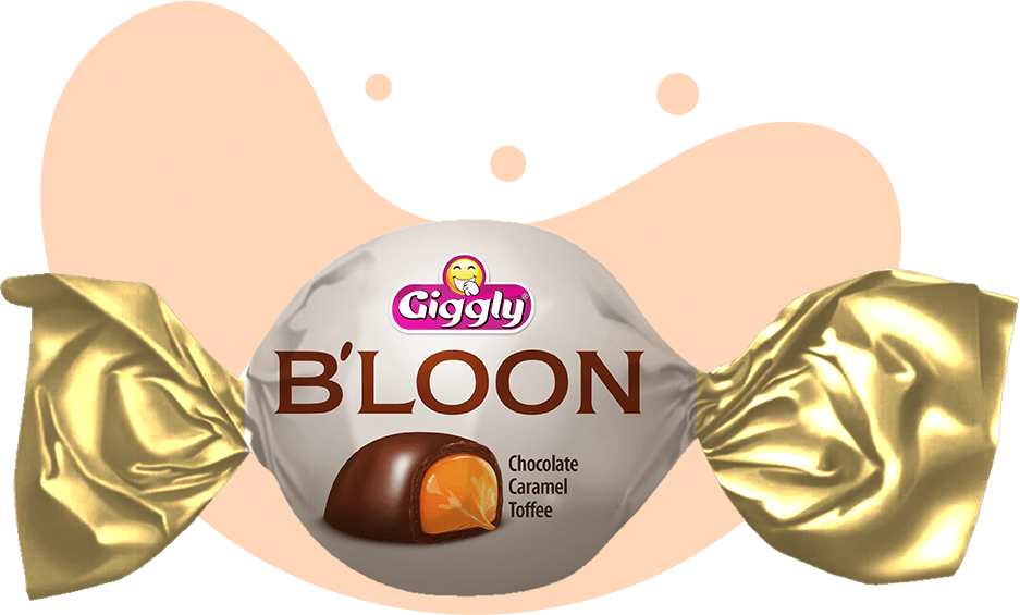Giggly B'loon chocolate candy with gold wrapper on a black background